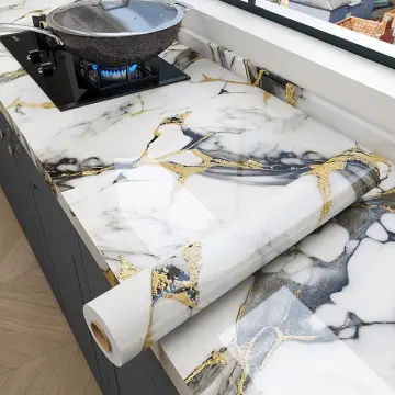 Marble Pattern Self-adhesive Wallpaper for Home Decoration Dining Room Kitchen Living Room Background Wall Oil Resistant Sticker